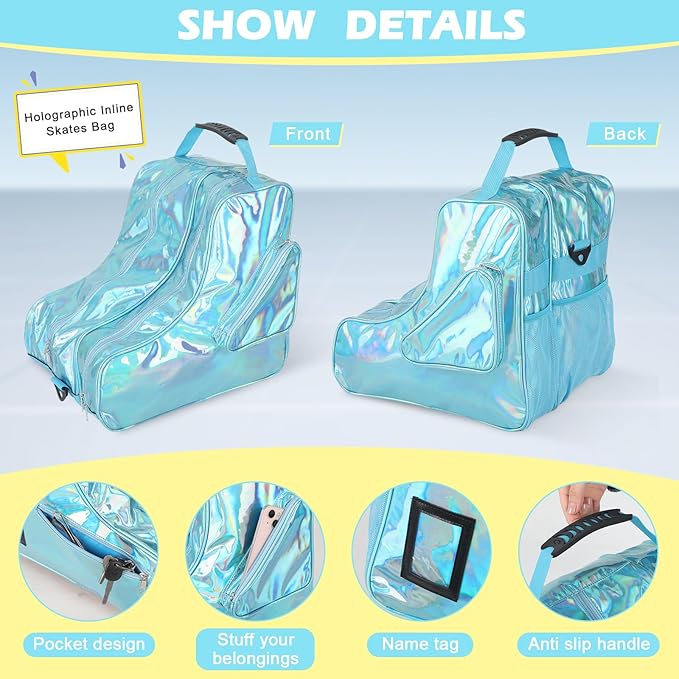 Roller Skate Bag Inline Skates Bag Stylish Large Capacity Ice Skate Bags Figure Skating Bag Waterproof Ice Skate Bag for Women with Adjustable Strap Roller Skate Accessories