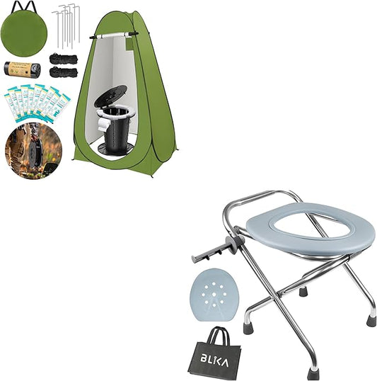 BLIKA Portable Toilet Kit for Camping, Camp Toilet with Pop-Up Privacy Tent, Toilet Bags and Eco Absorbent Gel, Foldable Portable Toilet for Adults, Portable Outdoor Shower Tent Camp Toilet