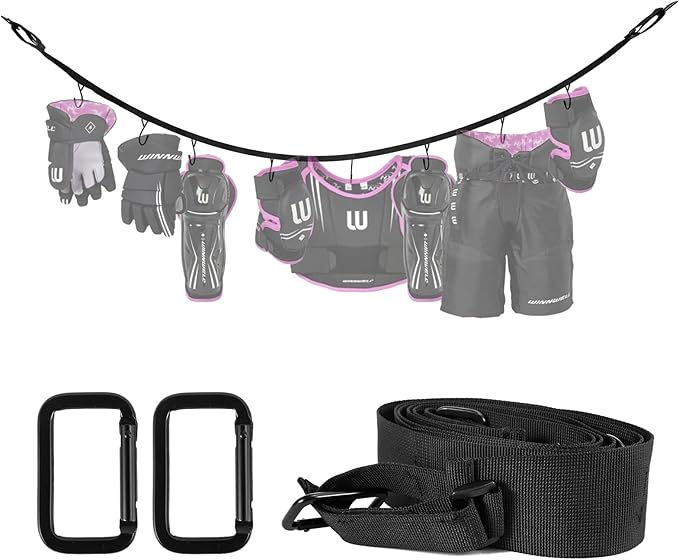 Hockey Hanger 58Inch Portable Gear Rack Organizer with 2 Adjustable Hooks for Home, Outdoor, Ice Hockey, Skating, Camping, Fishing