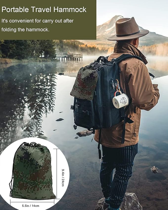 Camping Hammock with Mosquito Net - Ultra Lightweight Durable Double/Single Travel Hammock 210T Parachute Nylon with Tree Straps 660lbs Capacity for Garden Camping Backpacking, Camo