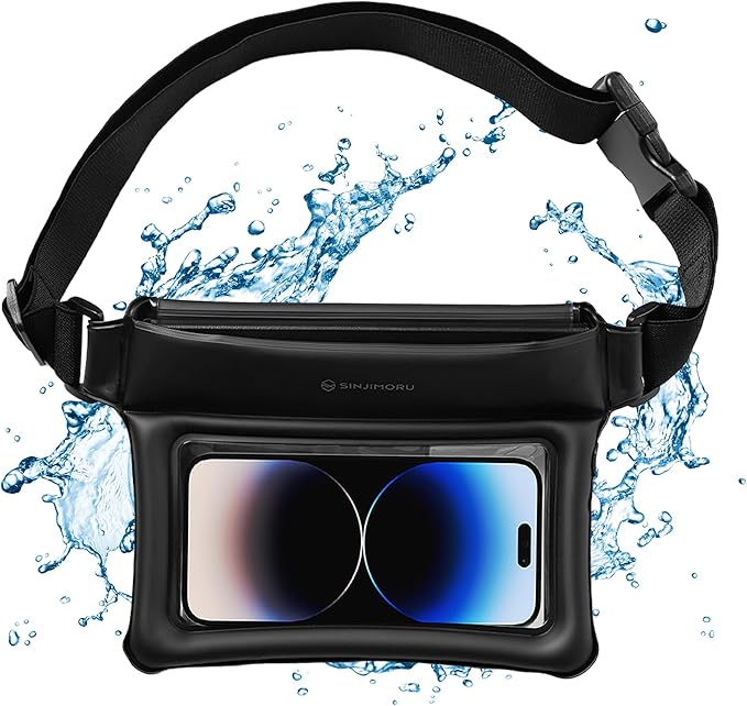 Sinjimoru Clear Waterproof Fanny Pack, Adjustable Strap Floating Crossbody Waist Belt for Swimming Paddling Snorkeling, Lockable Travel Beach Bag - Black