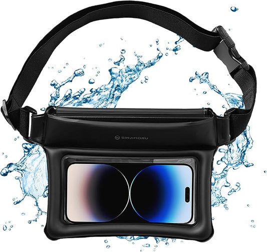 Sinjimoru Clear Waterproof Fanny Pack, Adjustable Strap Floating Crossbody Waist Belt for Swimming Paddling Snorkeling, Lockable Travel Beach Bag - Black