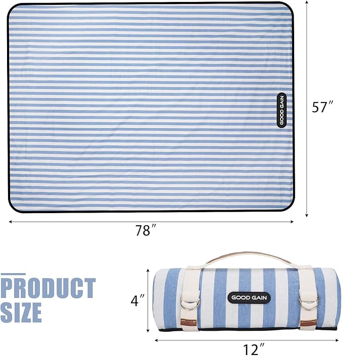 Picnic Outdoor Blankets Waterproof Extra Large - Beach Mat Sand Free Foldable with Carry Strap | Portable Camping Blanket | Park Blanket for Grass , Hiking, Travel, Concerts, Indoor (Cerulean Blue)