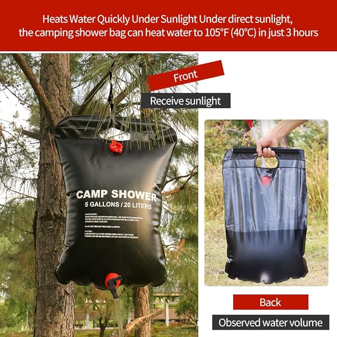DkOvn Solar Shower Bag, 1/2/4 Pack 5 Gallons/20L Camping Shower Bag, Portable Shower Bag with Removable Hose and On-Off Switchable Shower Head for Camping Beach Swimming Outdoor Traveling