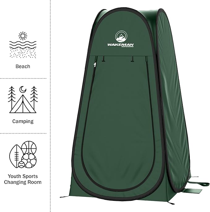 Pop Up Pod - Privacy Shower Tent, Dressing Room, or Portable Toilet Stall with Carry Bag for Camping, Beach, or Tailgate by Wakeman Outdoors