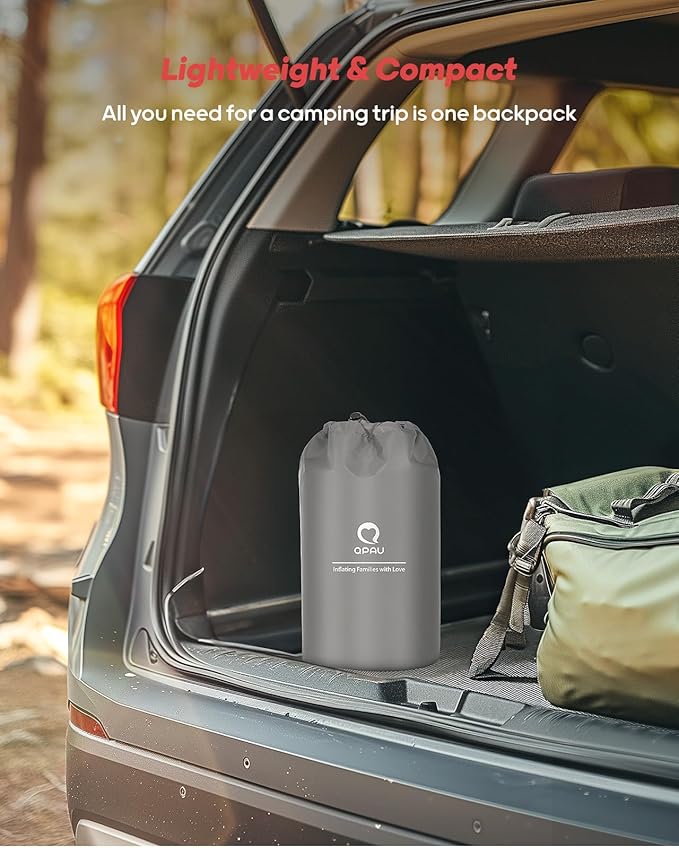 QPAU Camping Sleeping Pad, 2 Person Camping Mat, Enhanced Support for Healthy, with Built-in Foot Pump, 4.7 Inch Durable Sleeping Mattress for Camping, Hiking, Backpacking and Home