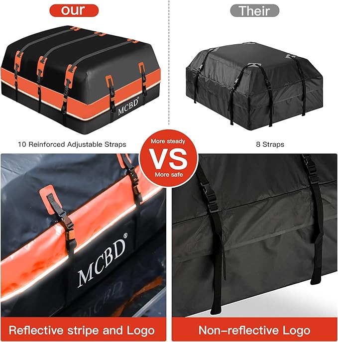 Rooftop Cargo Carrier, 21 Cubic Feet Soft-Shell Waterproof Car Roof Luggage Bag for All Vehicles SUV with/Without Rails, Includes 10 Reinforced Straps + 6 Door Hooks,Storage Bag,Anti-Slip Mat