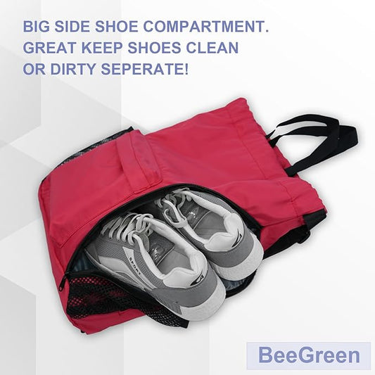 BeeGreen Drawstring Backpack Sports Gym Bag With Shoe Compartment and Two Water Bottle Holder …
