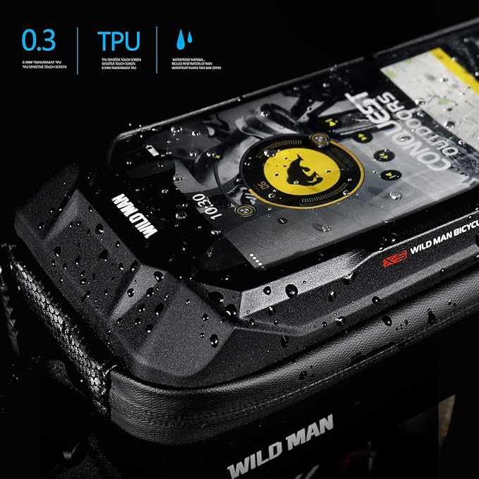 Bike Handlebar Bag, Waterproof Bicycle Frame Top Tube Pouch Pannier Cycling Handlebar Bags Bike Phone Mount Cycle Cell Phone Holder Stand for iPhone 16 15 14 13 Pro Max Samsung Smartphone up to 6.7''