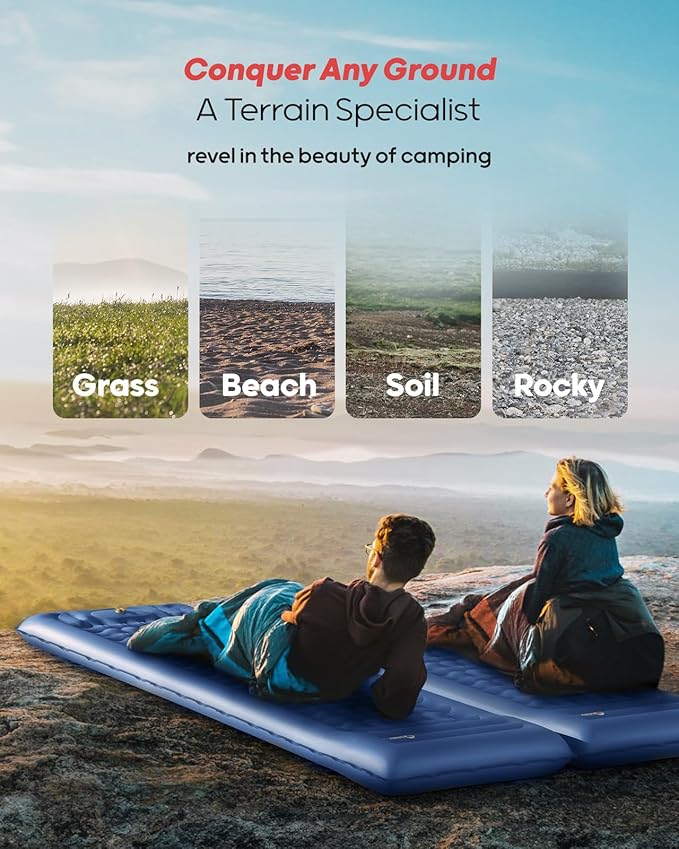 QPAU Sleeping Pad, 2 Person Camping Mattress, Enhanced Support for Healthy, with Built-in Foot Pump, 4.7 Inch Durable Sleeping Mat for Camping, Hiking, Backpacking and Home, (Blue)