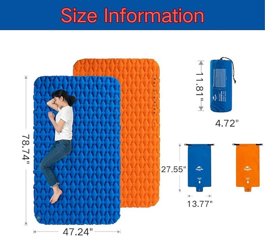 Naturehike Inflatable Double Camping Sleeping Pad, Ultralight Durable 2.55" Thickness Camping Mattress, Compact Air Mat for Hiking, Traveling, Backpacking&Outdoor (Blue)