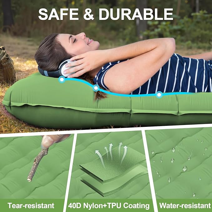 Double Sleeping Pad Camping, 6" Extra Thick Camping Pad with Pillow Built-in Foot Pump Waterproof Inflatable Sleeping Mats for Camping, Backpacking, Hiking,Traveling Tent