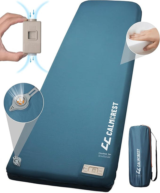 Self Inflating Sleeping Pad with Electric Air Pump, 3.15" Thick Foam Camping Mattress, Fast Inflation & Deflation, 9.5 R-Value 4-Season Insulated Sleeping Mat for Tent, Car Travel, and Indoor Use-Blue