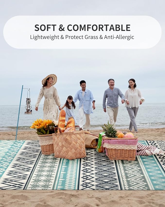 MontVoo Outdoor Rug Carpet Waterproof-Patio Rug Mat 5x8 Reversible RV Camping Rug Picnic Mat Plastic Straw Outside Rug for Balcony Porch Deck Beach-Boho Outdoor Area Rug for Patio Decor Colorful