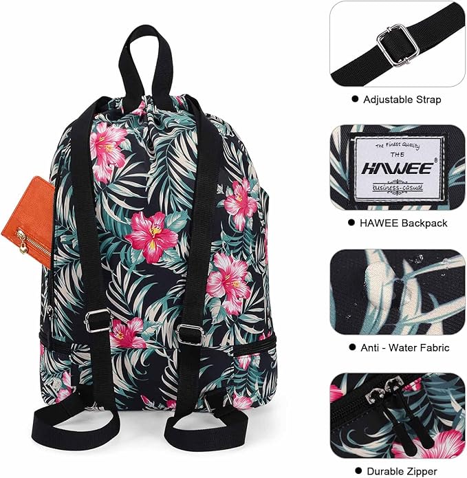 Dry Wet Drawstring Backpack with Shoe Compartment for Women Adjustable Gym Bag