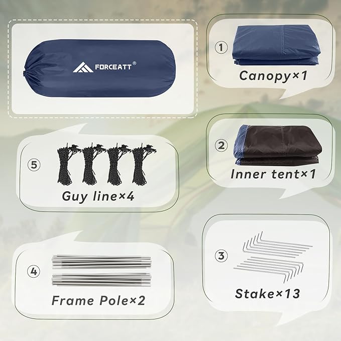 Forceatt Camping Tent 2/3/4 Person, Professional Waterproof & Windproof Lightweight Backpacking Tent Suitable for Outdoor,Hiking,Camping, Mountaineering and Travel