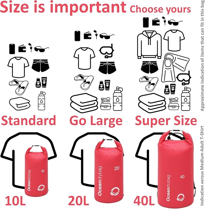 Oceandrybag - Waterproof Dry Bag Backpack - Floating Dry Sack Portable for Kayaking, Beach, Rafting, Boating, Hiking, Camping, Fishing with Waterproof Phone Case