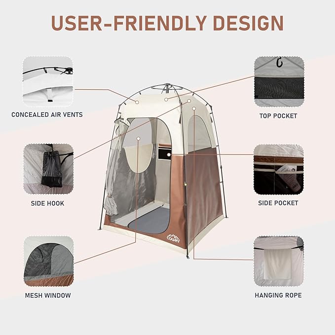 Instant Pop-up Camping Shower Tent Privacy Shelter with 1 Room/2 Rooms, Portable Outdoor Shower, Changing Room, Sun Shelter for Camping, Beach Hiking, and Fishing