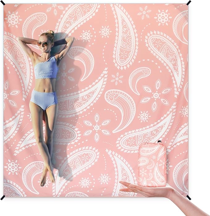 Beach Blanket Waterproof Sandproof Extra Large Beach Mat 79" X 83"/120"x108"for 1-8 Adults Quick Drying Durable Outdoor Picnic Mat for Beach Travel Camping Hiking