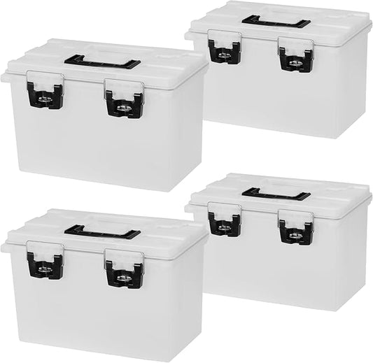 Sheffield 12767 4-Pack XL Ammo Storage Box, Stackable .50 Cal Field Boxes, Water and Dust Resistant, Lockable Storage Box with Handle, Heavy Duty Protection for Hunting Gear, Made in the USA, Frost