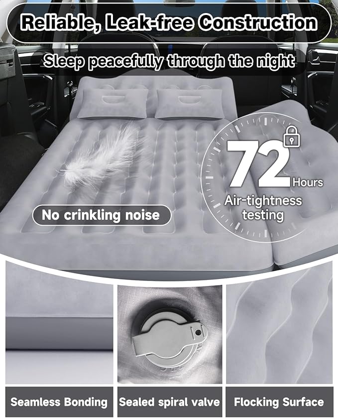 Umbrauto Truck Air Mattress Back Seat| Inflatable Car Camping Mattress Bed for Back Seat, SUV Blow Up Rear Seat Sleeping AirBed for Van Travel with Pump & Pillows