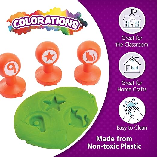 Colorations Easy Grip, Arts & Crafts, Shapes and Numbers Dough Stampers Set of 26 (Item # DOUGHSN)