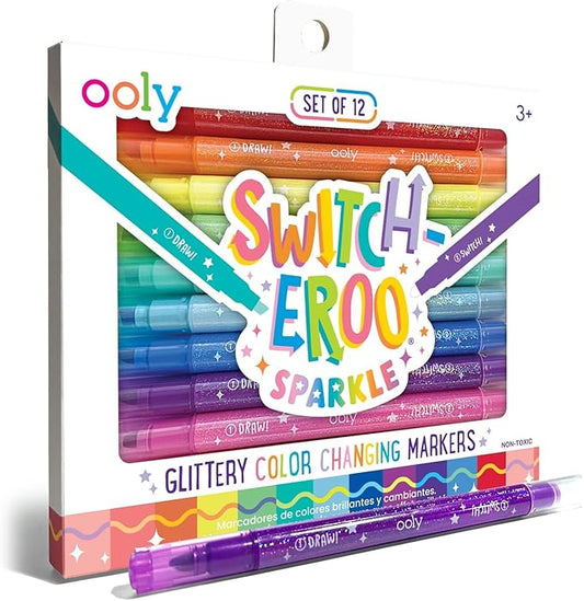 Ooly 12 Pack Switch-eroo Sparkle Color Changing Markers, Double Ended Chisel Tip Color Change Markers for Art Supplies, Drawing and Stationery Sets