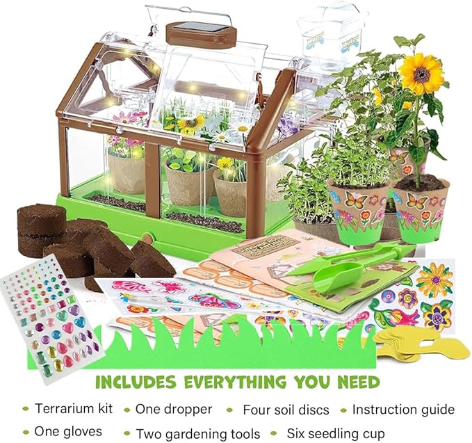 Terrarium kit for Kids,Kids Plant Growing Kit,Science STEM Toy & Craft Growing Kits for Ages 4-8 Birthday Easter Gifts for Boy, Girls 4, 5, 6, 7, 8, Year Old - Gardening Set Toys
