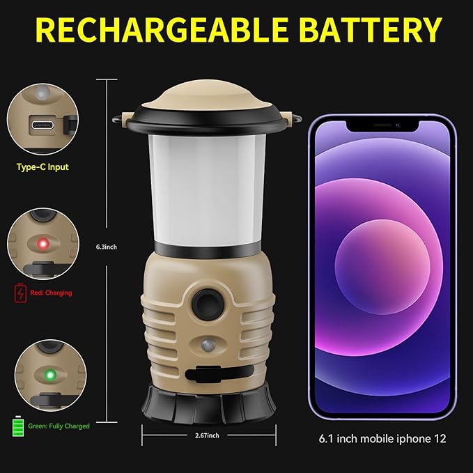 Camping Lantern Rechargeable, Portable LED Camping Lantern - 4000mAh Battery Powered Tent Light with 4 Modes for Indoor Outdoor Home Emergency Light Power Outages Hiking Fishing Picnicking