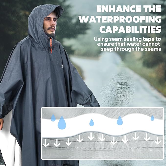 ANYOO Hooded Rain Poncho for Adults Waterproof Lightweight Rain Coat for Men Women Reusable Rain Jacket for Emergency Outdoor