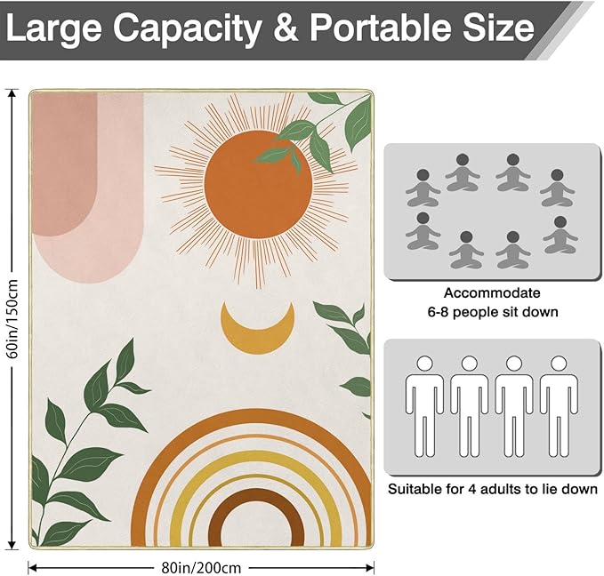 Extra Large Picnic Blankets Waterproof Foldable (60"x 80") Boho Beach Blanket Waterproof Sandproof,3-Layer Thicking Mat Outdoor Packable Camping Blanket