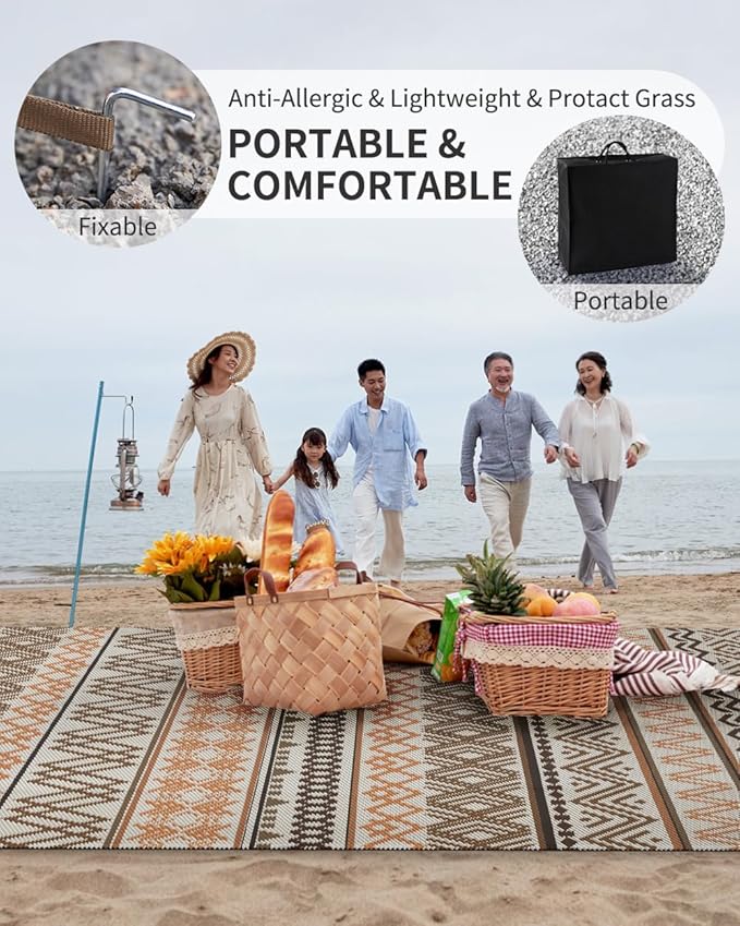 MontVoo Outdoor Rug Carpet 8x10 Waterproof-Patio Rug Mat Reversible RV Camping Rug Picnic Mat Plastic Straw Outside Rug for Balcony Porch Deck Beach-Boho Outdoor Area Rug for Patio Decor Colorful