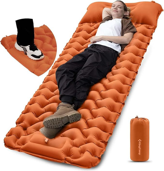 KingCamp Sleeping Pad for Camping, Inflatable Sleeping Pad Ultralight Connectable Camping Mattress with Pillow Built-in Foot Pump for Backpacking Hiking Tent Cot