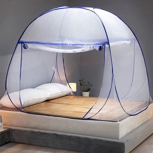 Mosquito Net for Bed, Folded Size 12 inch Portable Camping Travel Mosquito Net, Pop Up Mosquito Tent with Double Entry for King Queen Size Bed (Folded 17 Inch, 71"x79"x59")