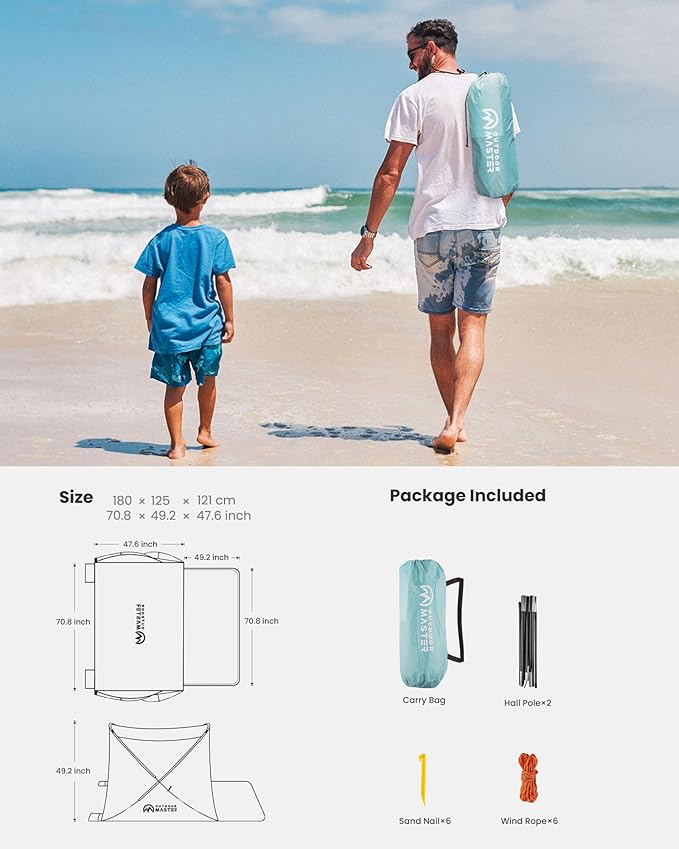 OutdoorMaster Beach Tent for 3-4 Person - Easy Setup and Portable Beach Shade Sun Shelter Canopy with UPF 50+ UV Protection Removable Skylight Family Size - Green