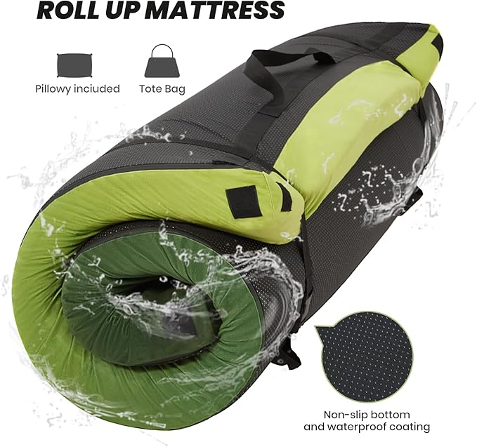 Memory Foam Camping Pad, Camping Sleeping Pad, Camping Mattress Pad with Pillow & Travel Bag, Portable Floor Mat Roll Up for Guest Adults Side Sleepers Indoor Outdoor Travel