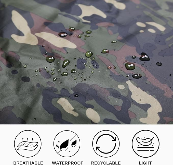 Camo Rain Poncho, Multi Use Waterproof Rain Coat