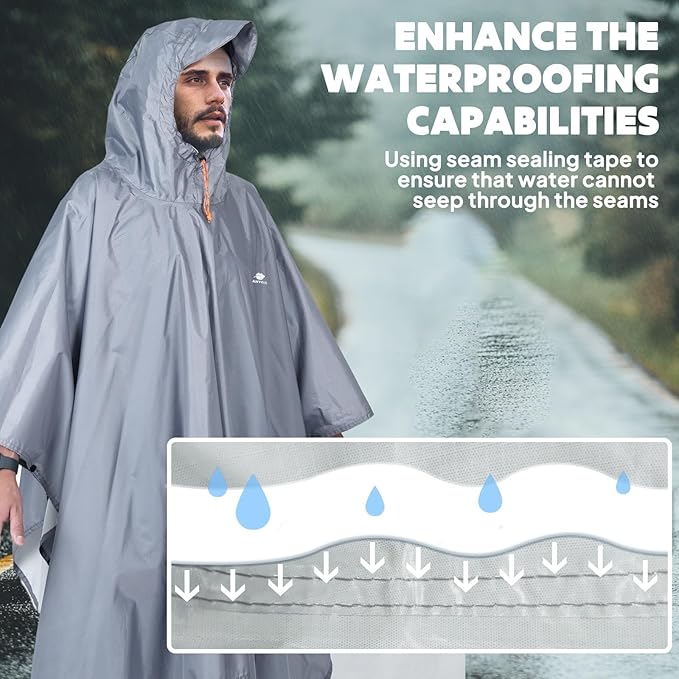 ANYOO Hooded Rain Poncho for Adults Waterproof Lightweight Rain Coat for Men Women Reusable Rain Jacket for Emergency Outdoor
