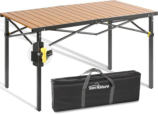 Portable Outdoor Camping Table Large for 2-6 Person - Foldable Camp Table with Aluminum Roll-Up Top & Carry Bag for BBQ, Tailgating, Backyard, 220 Lbs Capacity, Stable & Sturdy (Natural)