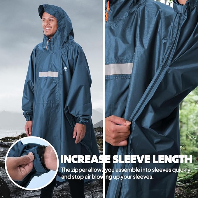 ANYOO Hooded Rain Poncho for Adults Waterproof Lightweight Rain Coat for Men Women Reusable Rain Jacket for Emergency Outdoor
