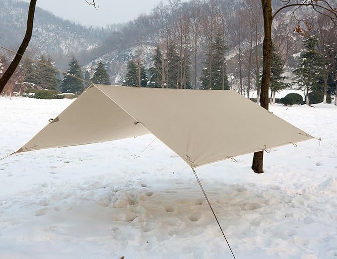 FREE SOLDIER Camping Tarp Waterproof Portable Multifunctional Outdoor Traveling Awning Backpacking Shelter Rain Tarp (Beige 10×10.5ft)