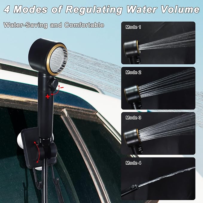 Portable Shower for Camping - 8000mAh Rechargeable Outdoor Shower Pump with 5 Pressure Modes, LED Display, IPX8 Waterproof, Lightweight Design for Hiking, Travel, Pet Cleaning, and Emergency