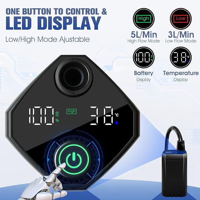 Portable Shower with Heater, 6000mAh Battery Powered Portable Shower for Camping with 2000W Auto-Off Heater, Spray Adjustable Camping Shower with Heater, Digital Power & Temperature Display for Hiking