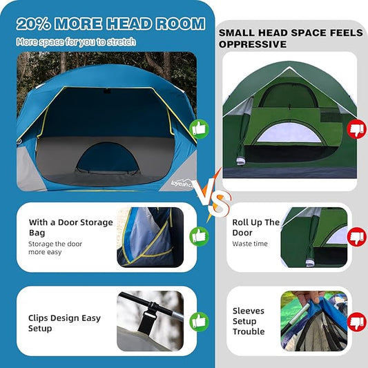 4 Person Blackout Camping Tent, Easy Setup Waterproof Family Dome Tent for Camping with Rainfly, Portable Double Layer Large Family Tent for Outdoor Camping&Hiking