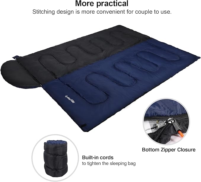 REDCAMP Flannel Sleeping Bag for Adults, Comfortable Cotton Sleeping Bags for Camping with Detachable Hood, Red/Grey/Blue