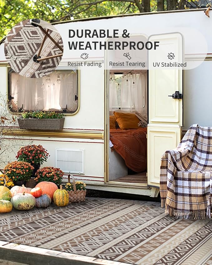 MontVoo Outdoor Rug Carpet 8x10 Waterproof-Patio Rug Mat Reversible RV Camping Rug Picnic Mat Plastic Straw Outside Rug for Balcony Porch Deck Beach-Boho Outdoor Area Rug for Patio Decor Colorful