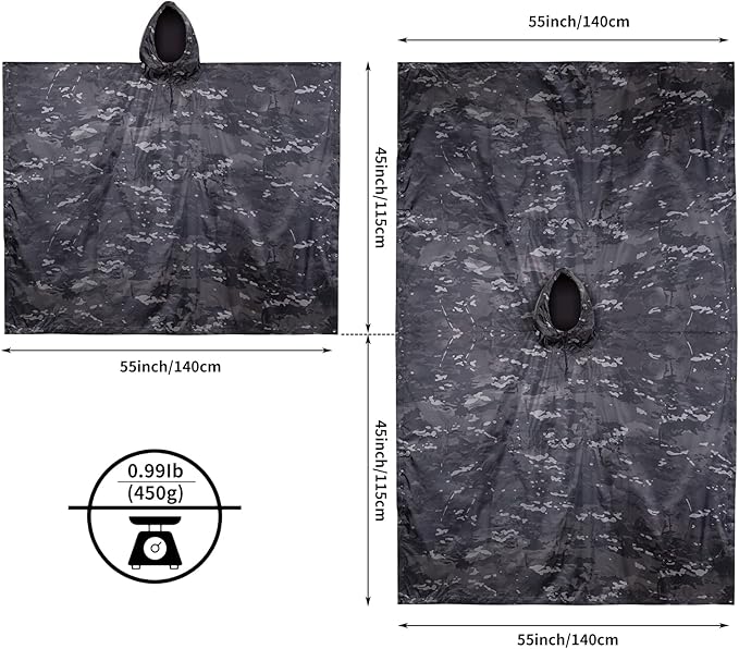 Camo Rain Poncho, Multi Use Waterproof Rain Coat