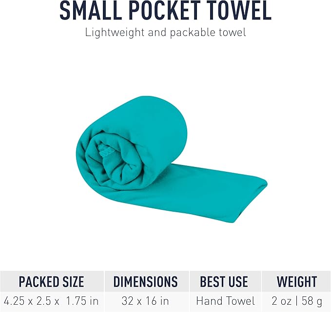 Sea to Summit Portable Pocket Towel for Camping, Gym, and Travel