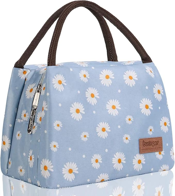 Buringer Insulated Lunch Bag Lunch Box for Women Men Adult Lunch Tote for Work Picnic Travel (Blue Daisy)