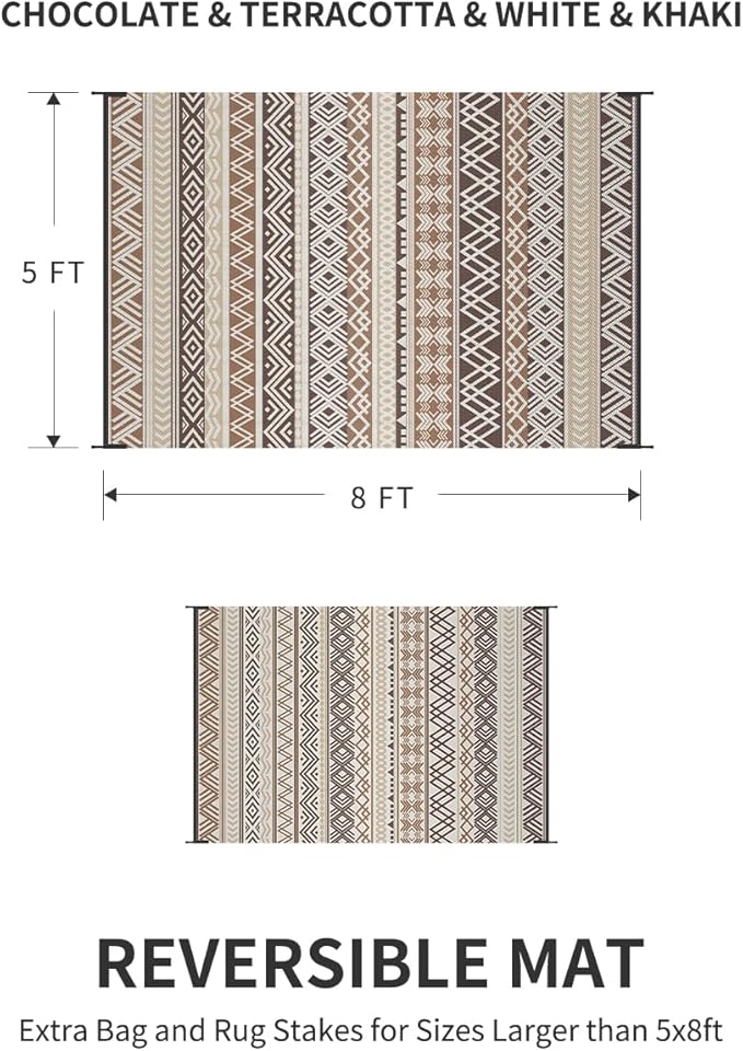 MontVoo Outdoor Rug Carpet Waterproof-Patio Rug Mat 5x8 Reversible RV Camping Rug Picnic Mat Plastic Straw Outside Rug for Balcony Porch Deck Beach-Boho Outdoor Area Rug for Patio Decor Colorful